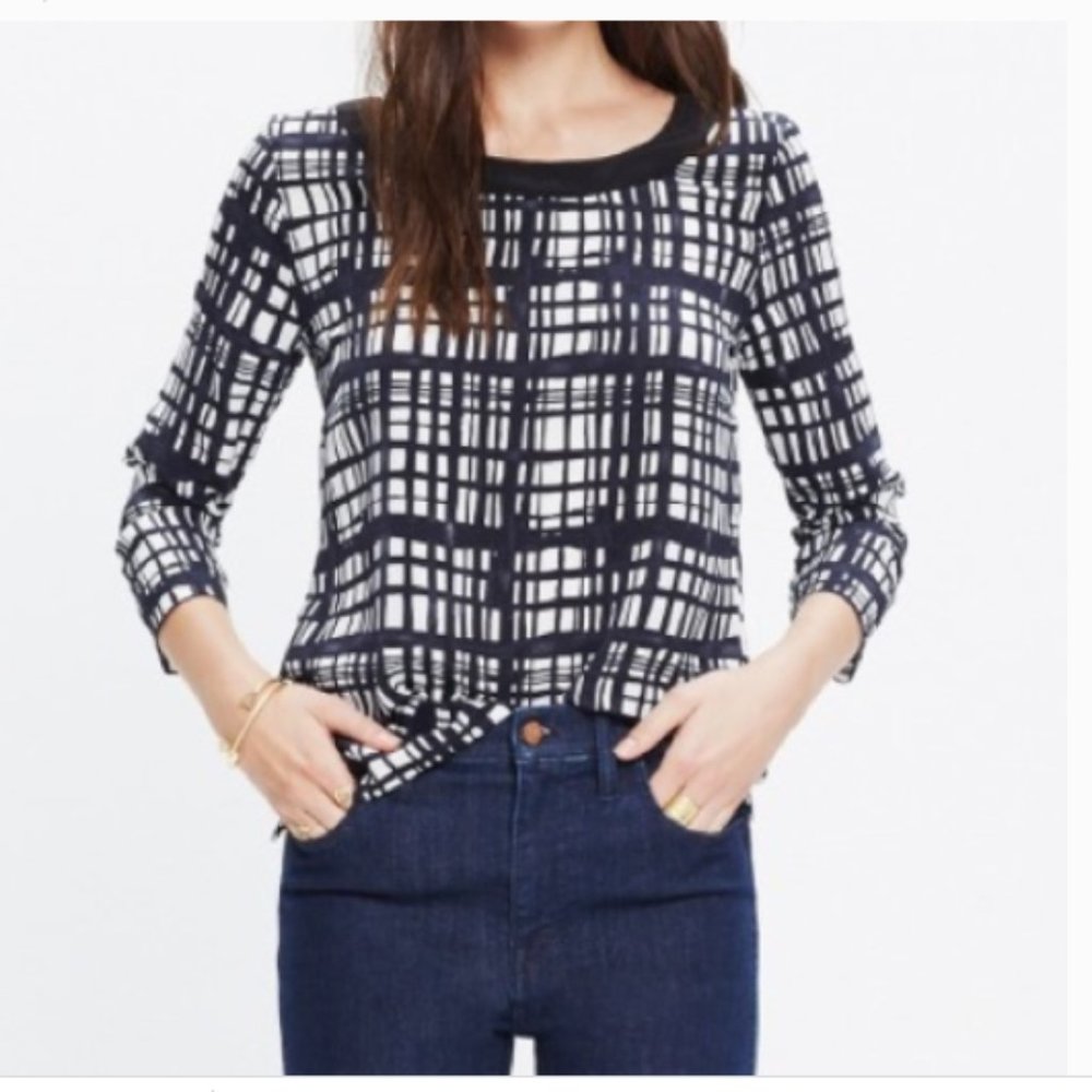 Madewell Silk Retrospect Top in Brushstroke Plaid